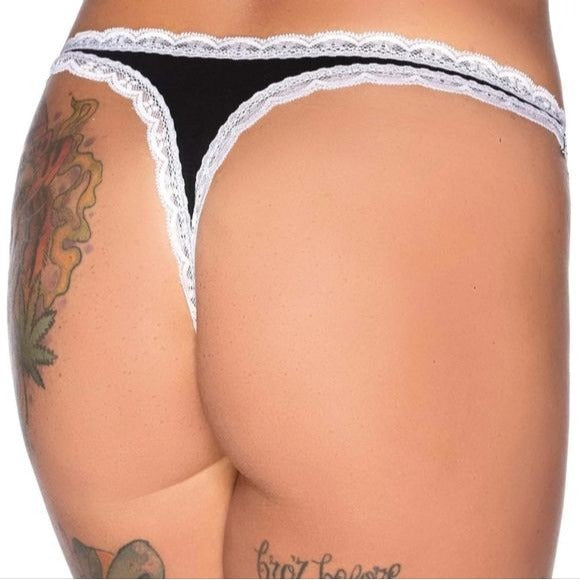 Witch Bitch Panty | Witch Please! | Black Cotton Lace Trim Thong Panty - Killstar - Underwear