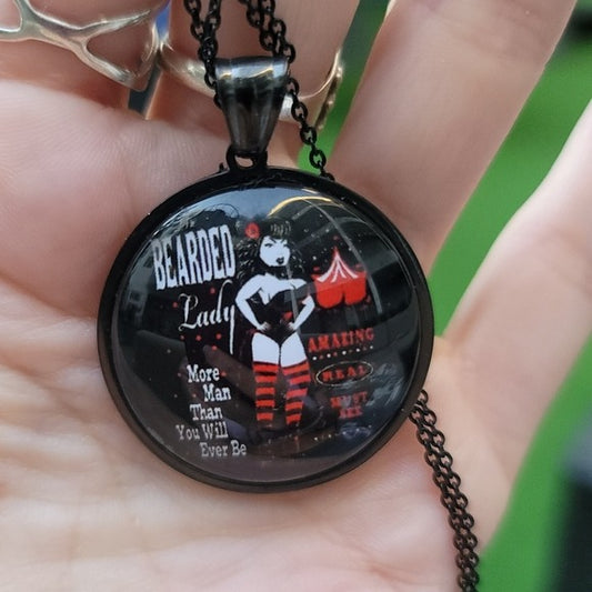 The Breaded Lady | "Circus Freak" Black 19½" Stainless Steel Necklace - A Gothic Universe - Necklaces