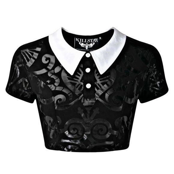 Cropped Polo | Voodoo Crop Top | Spells & Symbols Black White-Collar - Killstar - Shirts