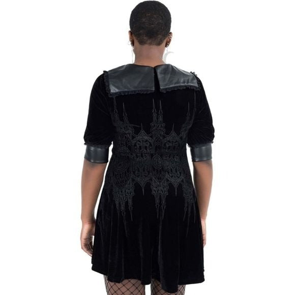 Akascic Aristocrat Dress | Gothic Black on Black Print - Killstar - Dresses