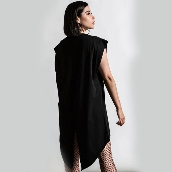 Insomnia Longline Vest Tunic | Black Soft Cotton Unisex - Killstar - Tops