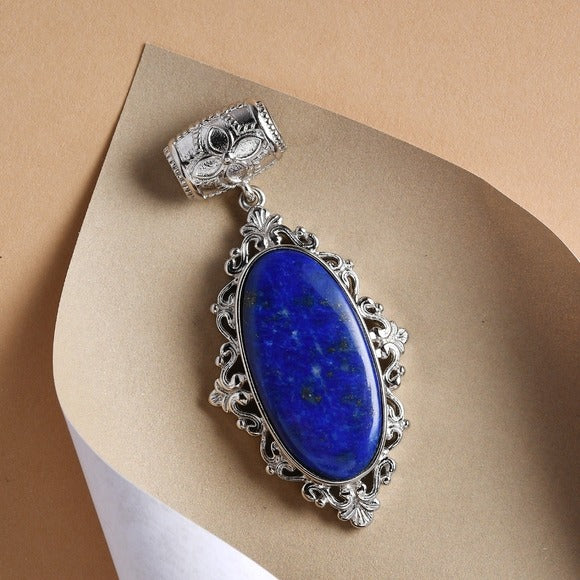 Lapis Lazuli Fancy Pendant | in Platinum W/ Magnet Detail Blue Silver 23. Ctw - A Gothic Universe - Necklaces
