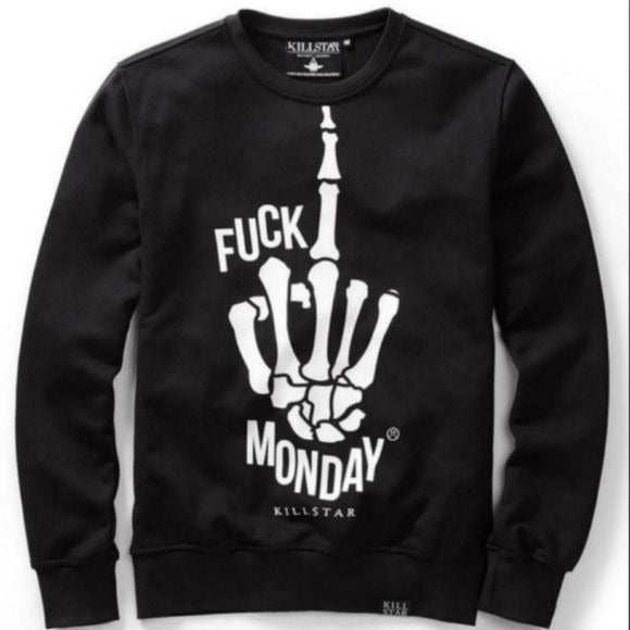 Fuĉķ Monday Pullover Sweatshirt | Black Soft Cotton Unisex Fit Rare - Killstar - Sweatshirts