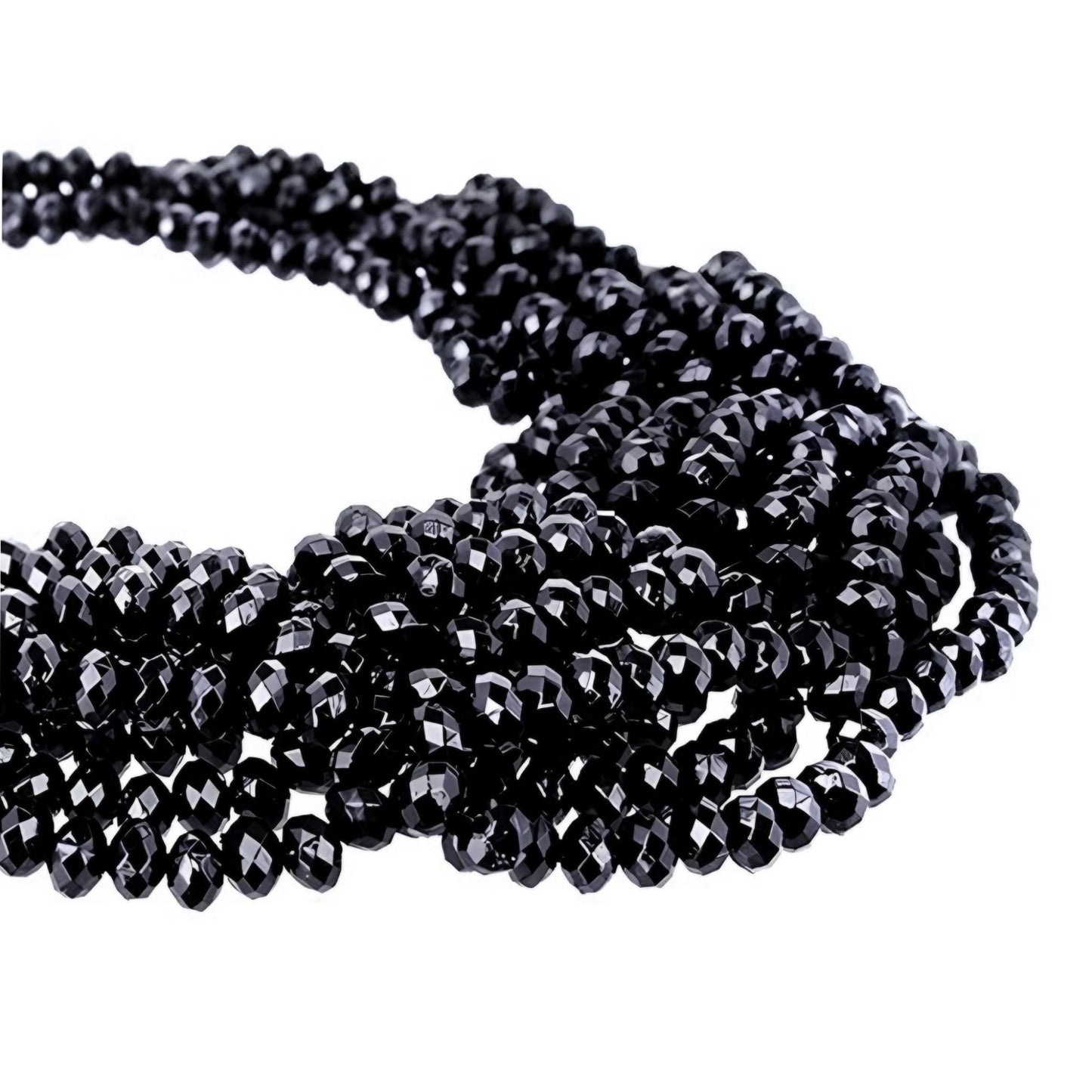 Multi-Strand Faceted Black Bead Necklace With Toggle Clasp