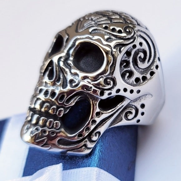 Sugar Skull Men's Biker Ring | Black Oxidized Stainless Steel - Sugar Skull - A Gothic Universe - Rings