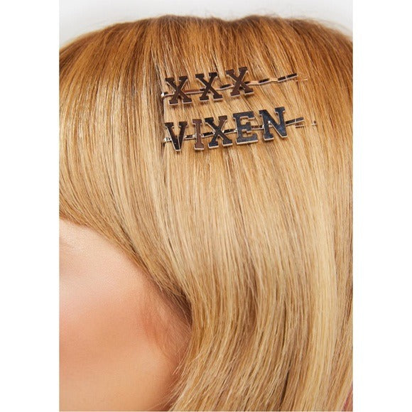 Rich Venom Bobby Pin Set | Silver Block Lettering Details - Dolls Kill - Hair Pins