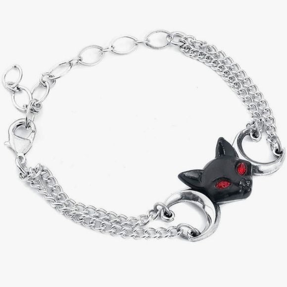 Worshipping Bastet Bracelet | Triple Moon Black Cat - Alchemy Gothic - Bracelets