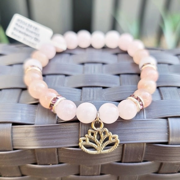 Strawberry Quartz & Rose Quartz Bracelet | "Lotus Flower" Black & Pinks - A Gothic Universe - Bracelets