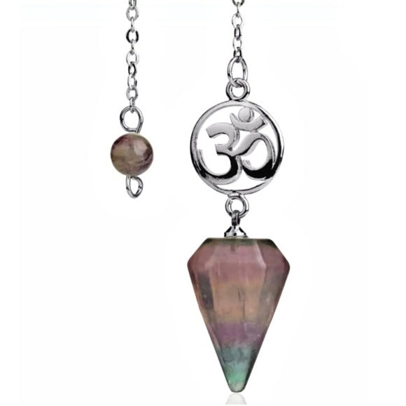 Rainbow Fluorite Silver OM Pendulum | Harmonizing Spiritual Energy - A Gothic Universe - Pendulums