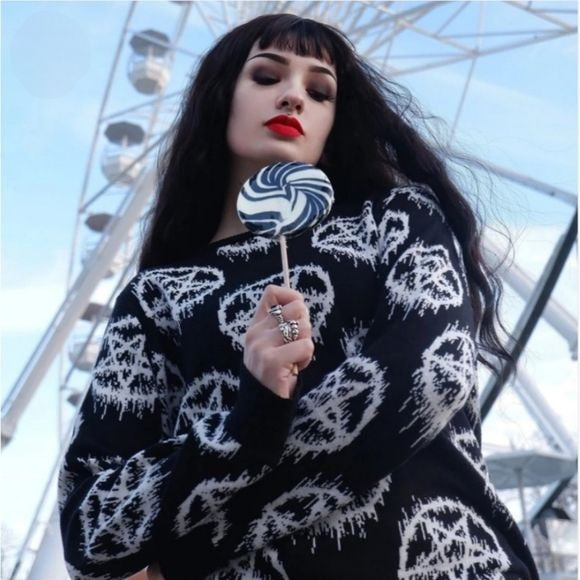 Black Pentagram Pullover Sweater | Unisex Sizing Relaxed Fit - Too Fast - Sweaters
