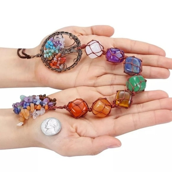 Crystals Window Decor | Tree Of Life Chakra Tumble Stones - A Gothic Universe - Sun Catcher