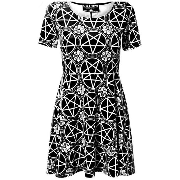 Short Sleeve Dress | Pentagram | Velvet Skater, Let's Make Magic Dress Black - Killstar - Dresses