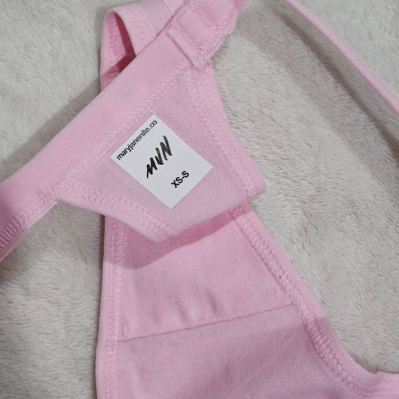 420 Thong | Pink Stretchy Black 4:20 Graphic Front Cotton XS-S - MaryJaneNite - Panties