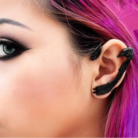 Raven Earwing Ear Wrap Earring | Protection - Personal Tutelary Black - Alchemy Gothic - Earrings