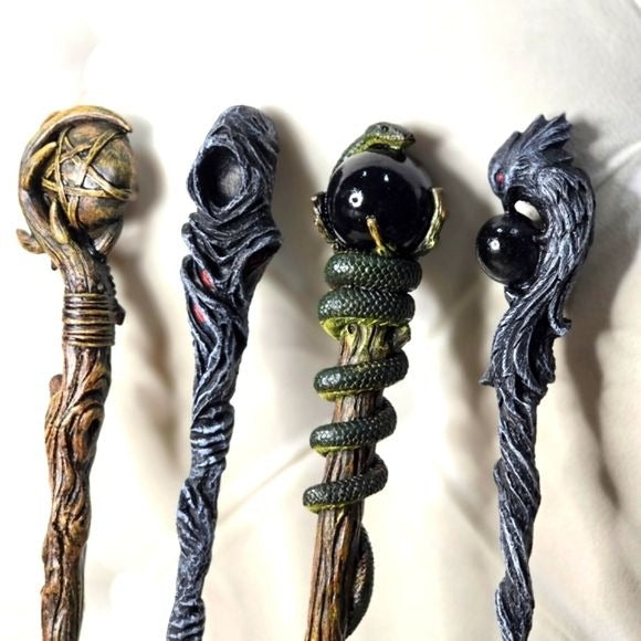 Serpent Wand | Black Obsidian Hand Painted Acrylic 9½" - A Gothic Universe - Wand