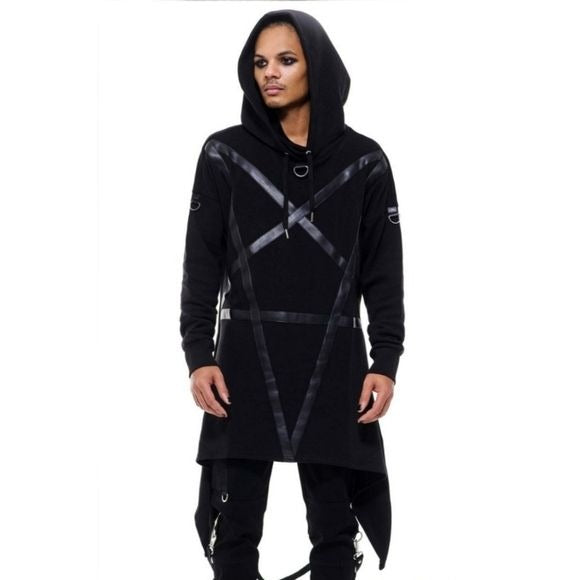 Morpheus Longline Hoodie | Black Oversized Hood Extra Long Length Men's - Killstar - Hoodies