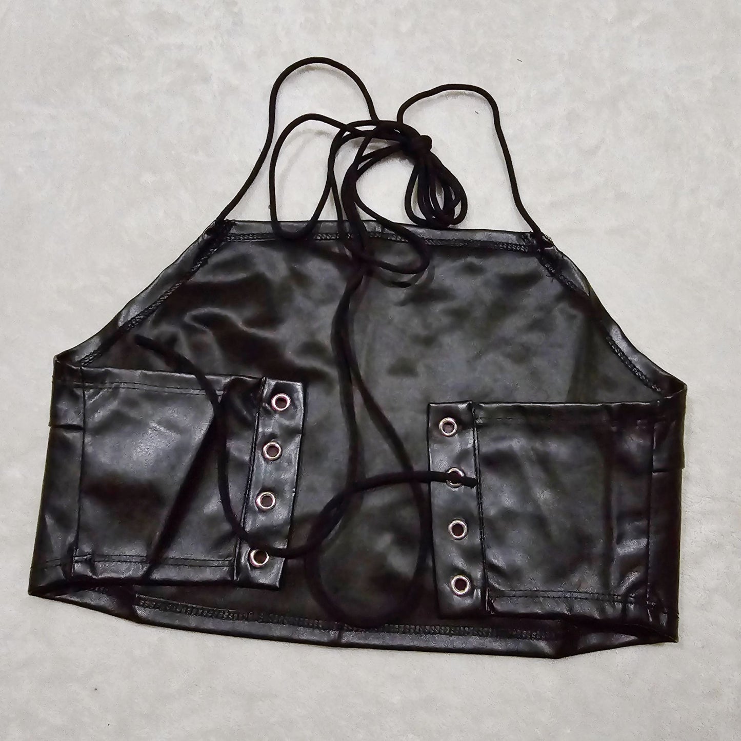 Black Vegan Leather "Flying" Adjustable Lace-Up Crop Top