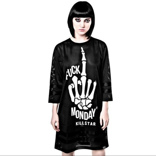 Oversized Jersey Dress | F*ck Monday | 3/4 Sleeves Black Hockey Dress - Killstar - Dresses