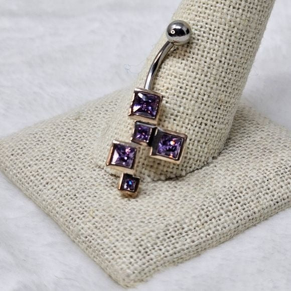 Body Jewelry | Amethyst Square Shaped Dangle 925 Navel Ring - Painful Pleasures - Body Jewelry