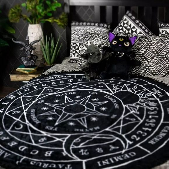 Stellar Round Blanket | Black Lush Soft Fabric Contrast Graphics - Killstar - 