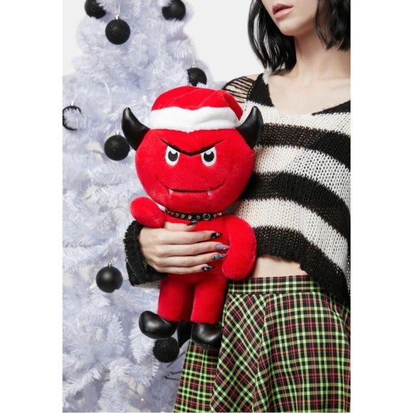 Devil May Care Plush Toy | Black & Red Devil Shape Festive Santa Hat - Dolls Home - Plushies
