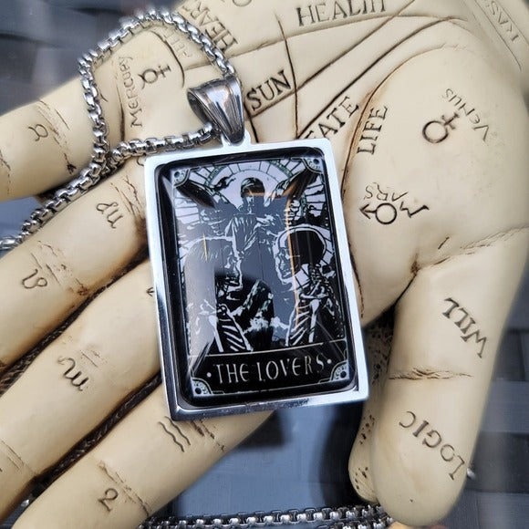 Tarot Card "The Lovers" | Skeletons Gothic 23½" Stainless Steal Necklace - A Gothic Universe - Necklaces