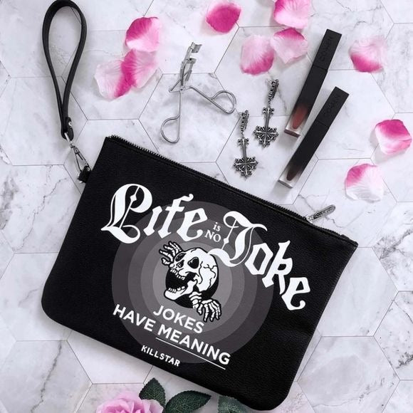 Life Is No Joke Makeup Bag | Black Vegan Leather Graphic on Front - Killstar - Makeup Bag