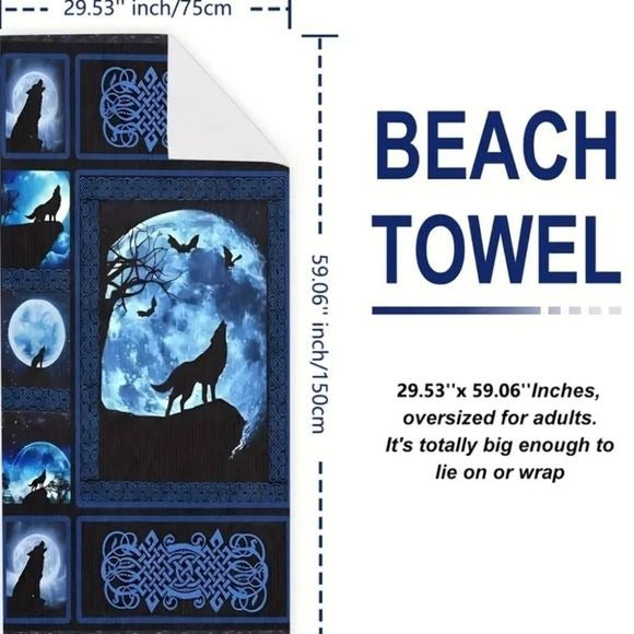 Viking Wolf Beach Towel | Premium Micro Fiber - A Gothic Universe - Beach Towels