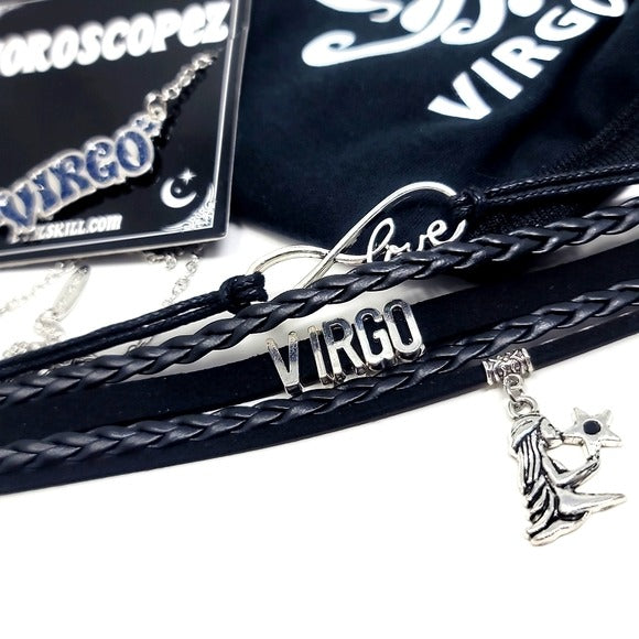 Virgo Zodiac | 2 Necklaces Pin Leather Bracelet  Foil Stickers Face Mask - A Gothic Universe - Necklaces