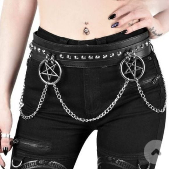 Curses Chain Belt | Black Vegan Leather Silver Hardware - Killstar - Belts