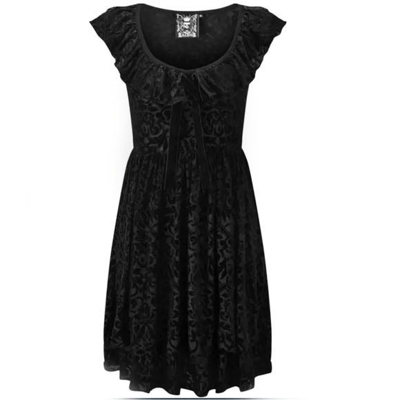 Damask Pattern Dress | Velvet Susanna Mini Black Ruffle Collar Dress - Killstar - Dresses