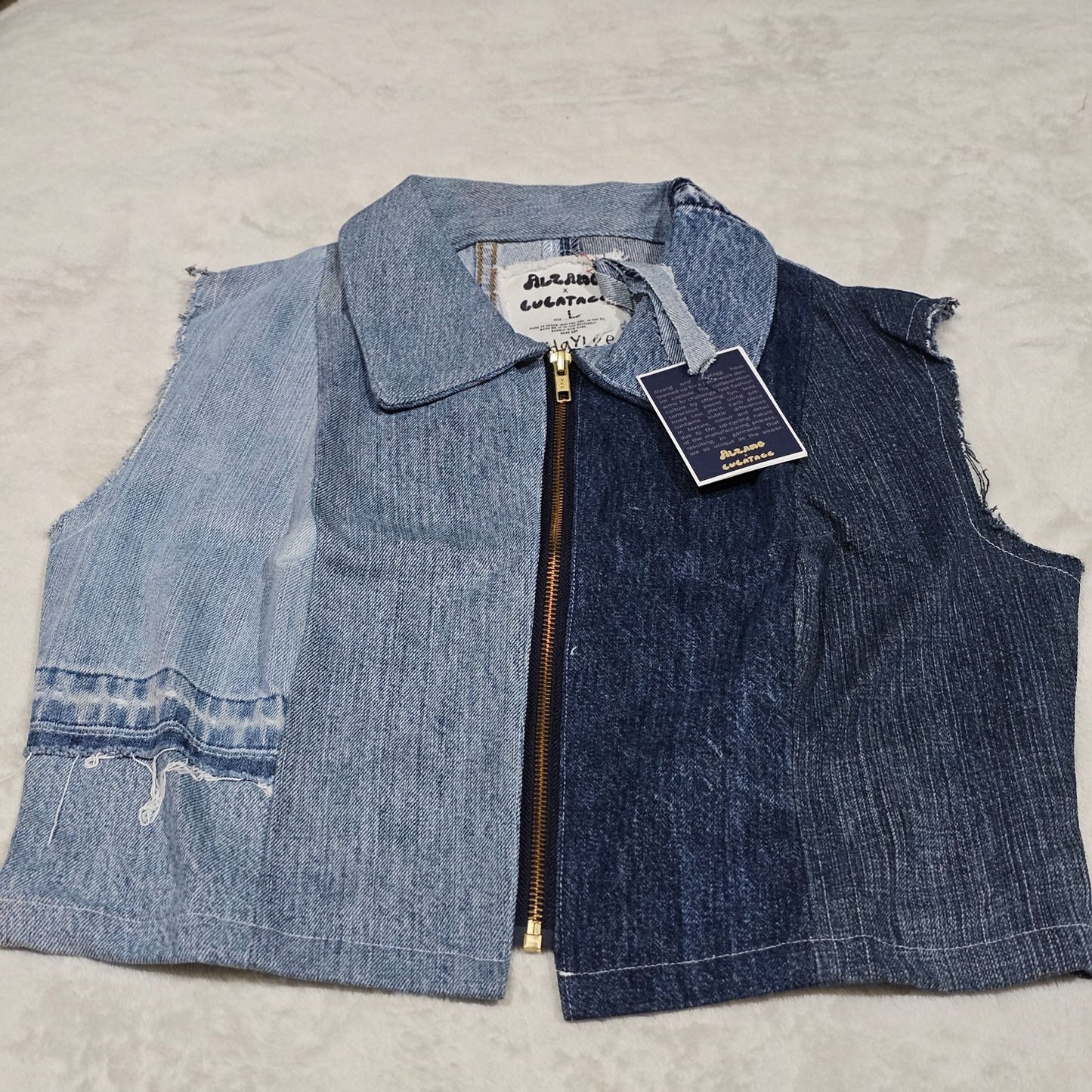 Alzang x Lulatagg Reworked Denim Sleeveless Patchwork Shirt L - Alzang x Lulatagg - Shirts