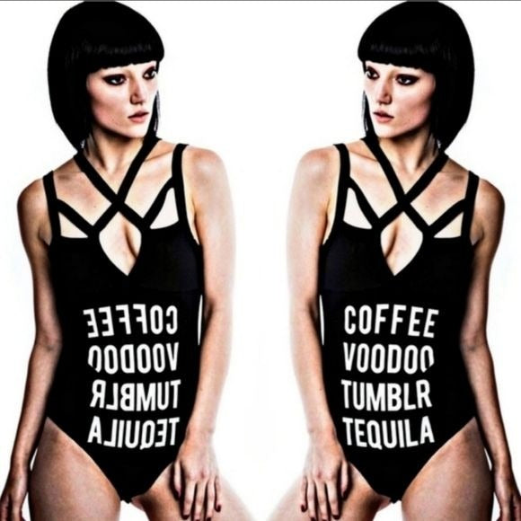 Essential Bodysuit | Tumblr | Gothic Black Strappy Graphic Bodysuit - Killstar - Bodysuit