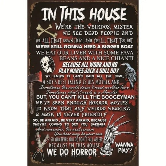 Vintage Horror Metal Sign | Indoor/Outdoor | Scary Movie Quotes Black Red - A Gothic Universe - Signs