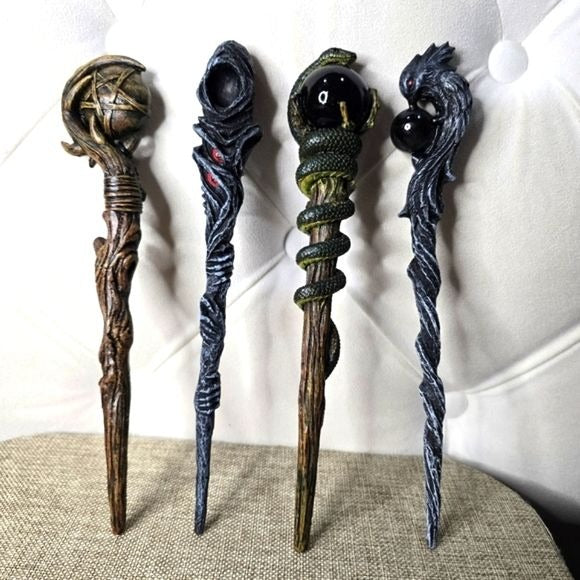 Serpent Wand | Black Obsidian Hand Painted Acrylic 9½" - A Gothic Universe - Wand