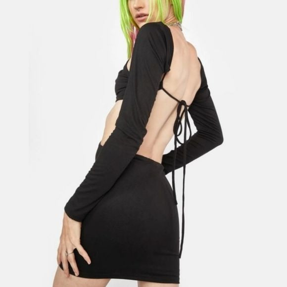 Midnight Cut It Out Mini Dress | Black Open Back - Tresser - Dresses