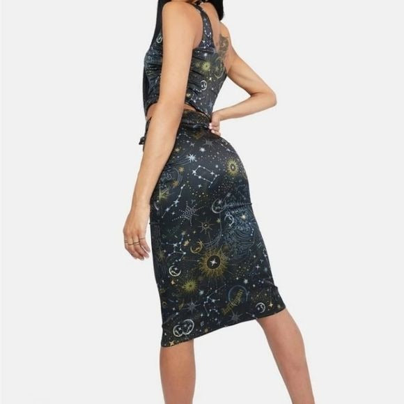 Guide My Life Constellation Print Skirt Set | Corset One Shoulder Top - HOROSCOPEZ - 