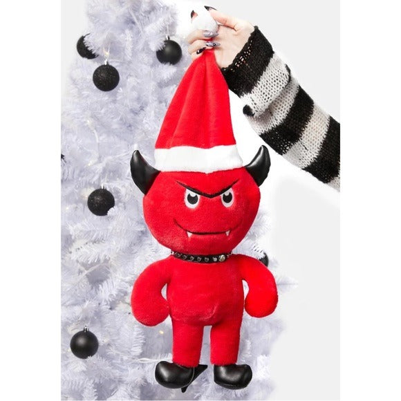 Devil May Care Plush Toy | Black & Red Devil Shape Festive Santa Hat - Dolls Home - Plushies