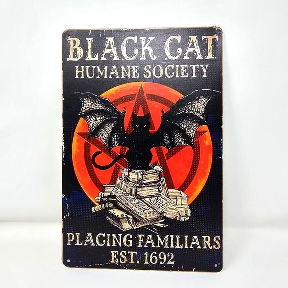 Vintage Metal Sign | Indoor/Outdoor | Black Cat Humane Society Orange Blue - A Gothic Universe - Signs