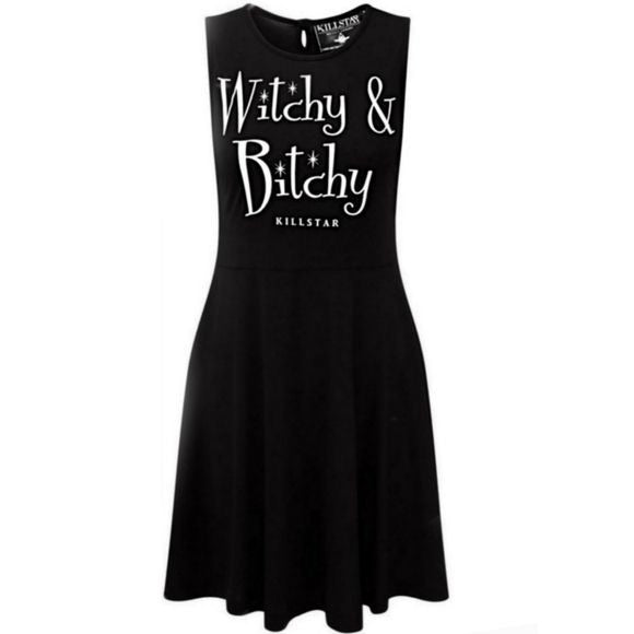 Skater Dress | Witchy & Bitchy | Button Back Black Skater Dress - Killstar - Dresses