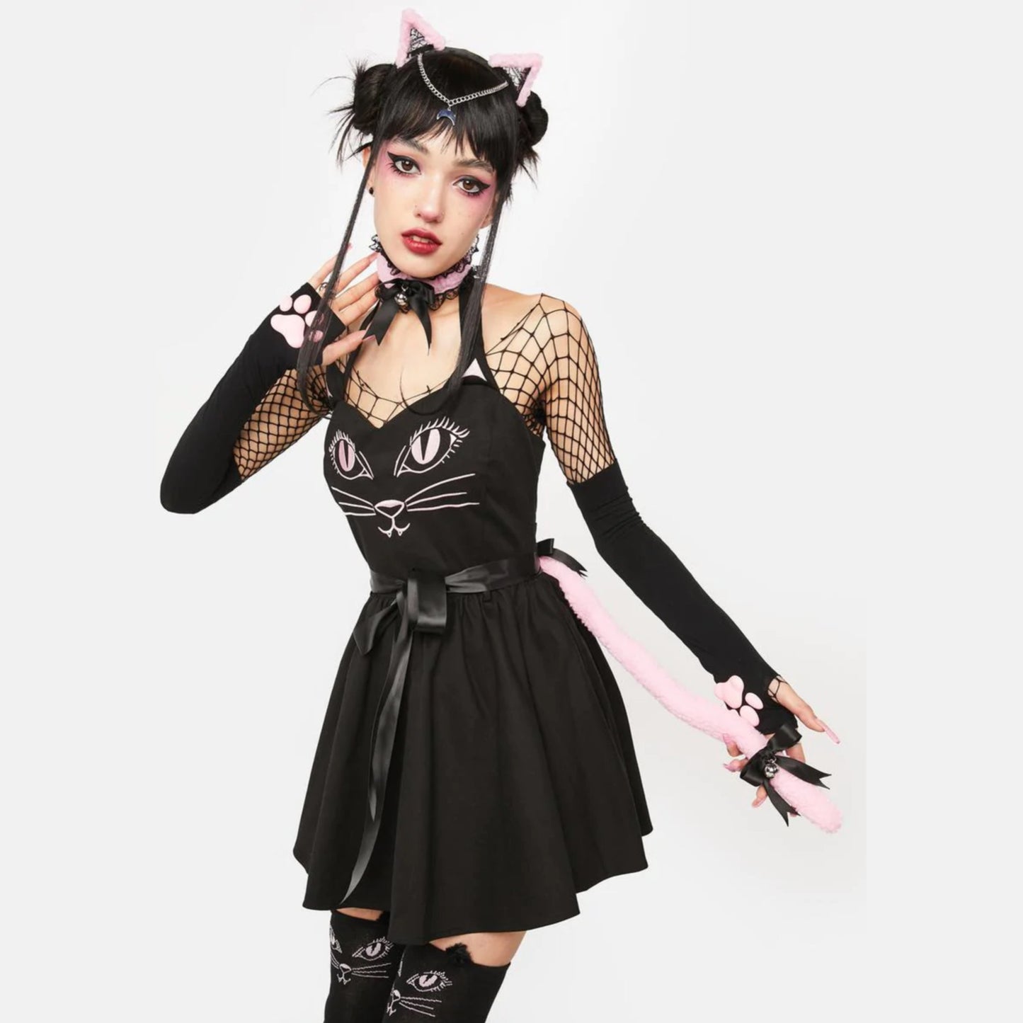 Kitty Costume Accessories Set | Pink Cat Tail - Matching Headband - Choker - The Grave Girls - Headbands