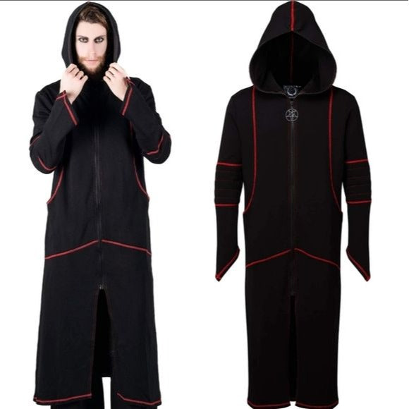 Darkside Long Jacket | Black Soft Cotton Unisex Oversized Hood - Killstar - Jackets