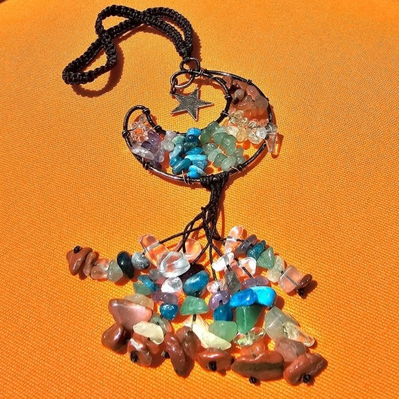 Crystal Crescent Moon Hanging Decor | Handmade Wire Wrap Copper - A Gothic Universe - Sun Catcher