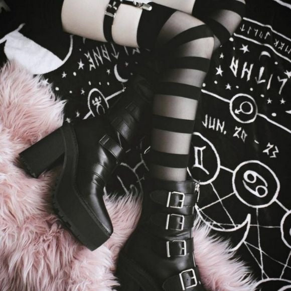 Underworld Stockings | Black Striped Pattern Thigh High - Killstar - Thigh Highs