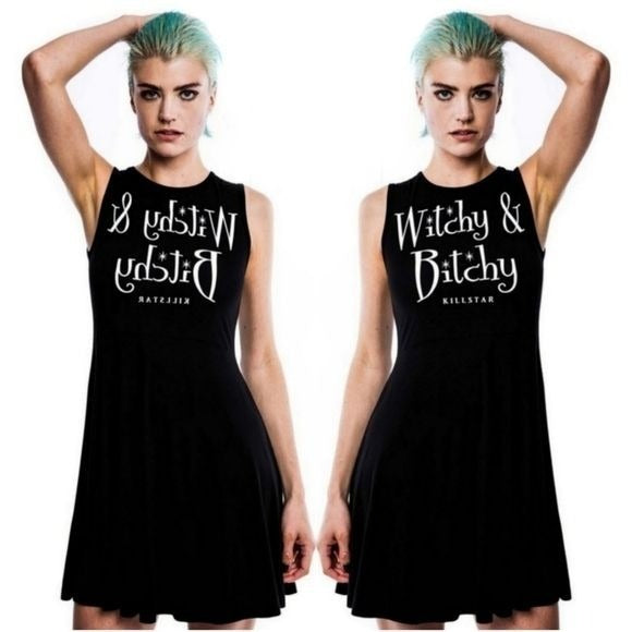 Skater Dress | Witchy & Bitchy | Button Back Black Skater Dress - Killstar - Dresses