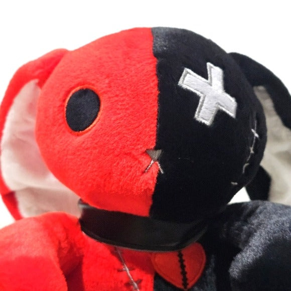 Gothic Bunny Plushie | Red & Black Color Block Punk Design 9" Tall - A Gothic Universe - Plushies