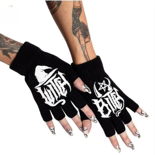Witch Bitch Fingerless Knit Gloves | Thick and Soft Stretchy - Too Fast - Gloves