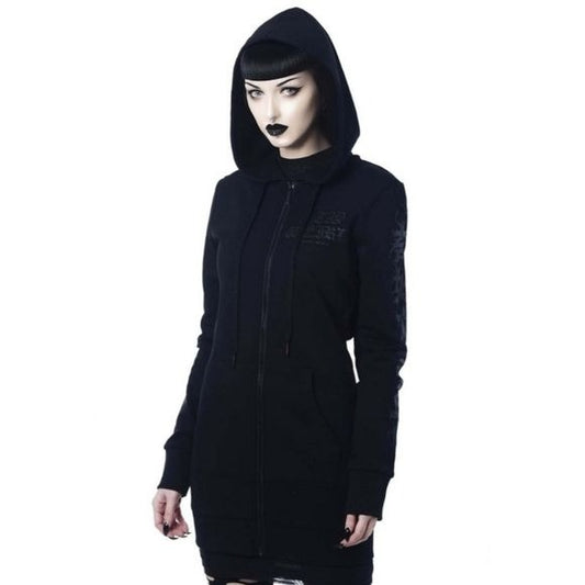 Werido Longline Hoodie | Black on Black Soft Cotton Oversized - Killstar - Hoodies