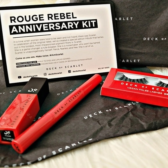 Rouge Rebel Anniversary Kit | Vegan Lashes, Shadow Stick & Red Lipstick - Deck Of Scarlet - Makeup