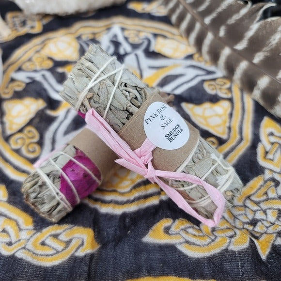 Pink Rose & Sage | Smudge/Cleanse Yourself & Your Home Set of Two w/Sack - A Gothic Universe - Smudging Sets